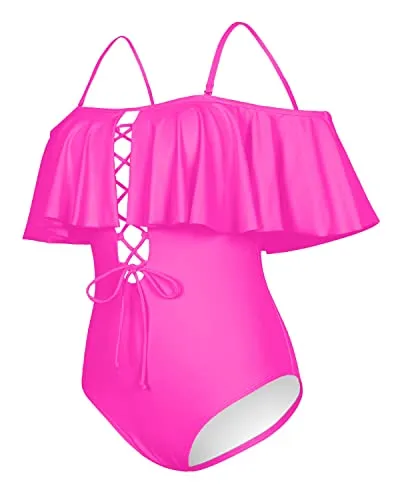 Removable Strap Women Sexy One Piece Swimwear-Neon Pink